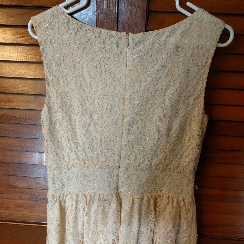 LOFT Peach Lace Dress with Metallic - Picture 4 of 5